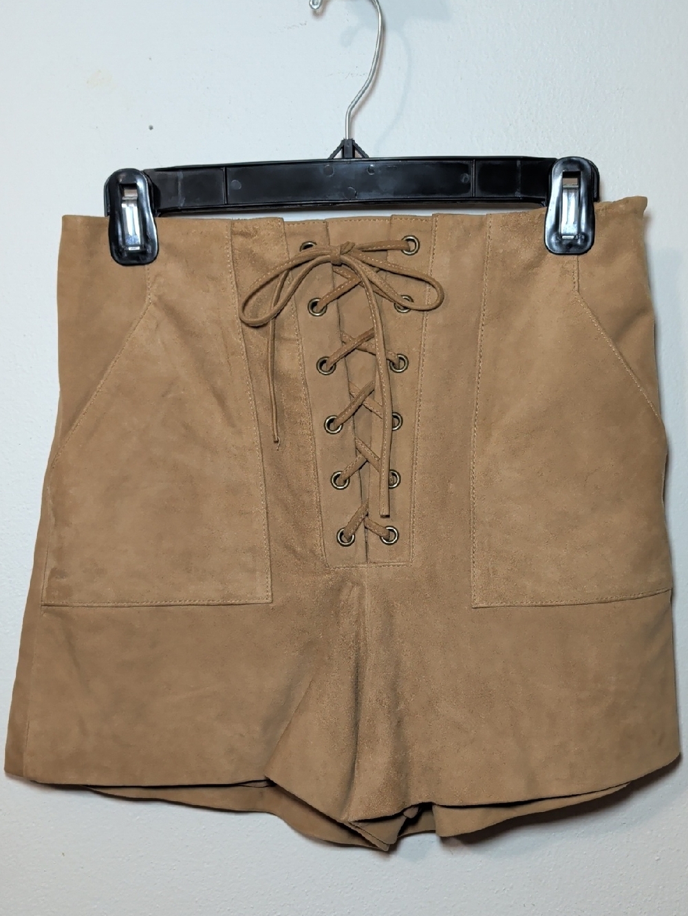Fifth & Mode Wyatt Goat Suede Shorts Tan Lace Up High Waist Boho Women's Size 2